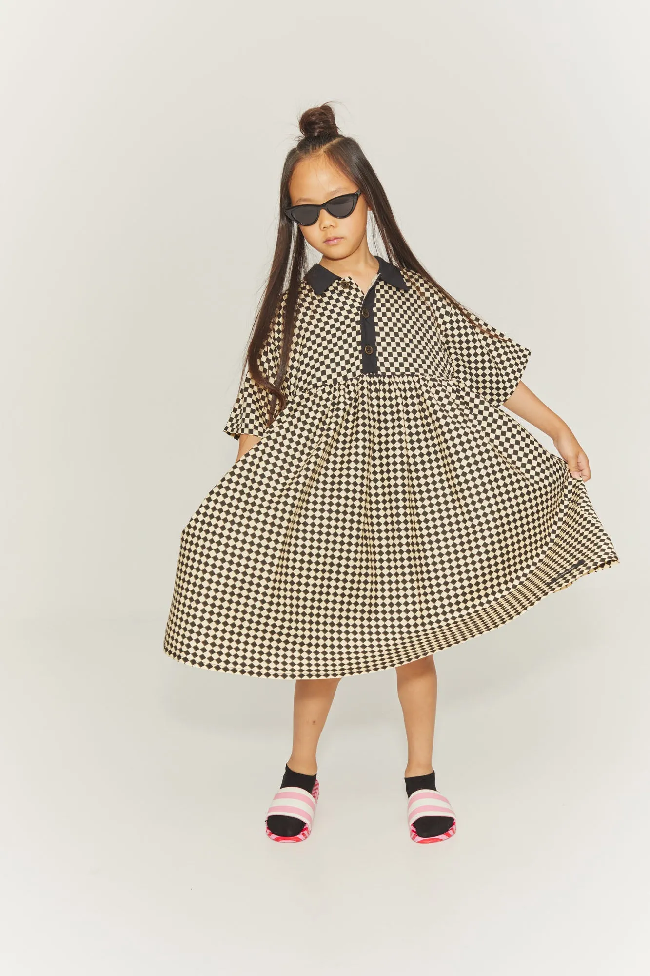 LITTLE CREATIVE FACTORY CHESS PRINT BUTTON DOWN DRESS