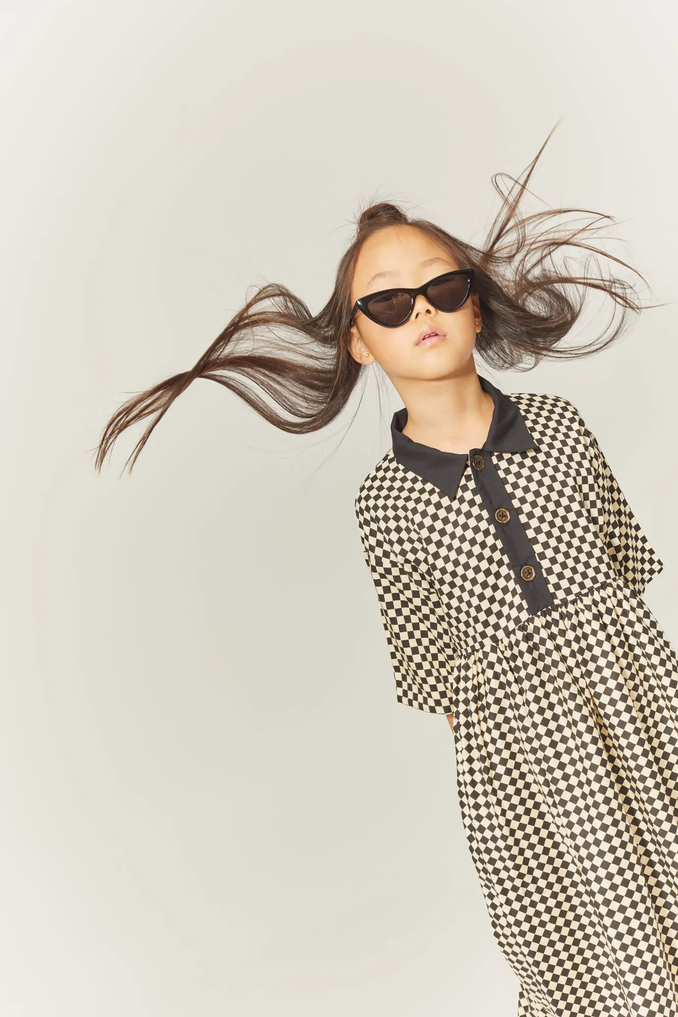 LITTLE CREATIVE FACTORY CHESS PRINT BUTTON DOWN DRESS