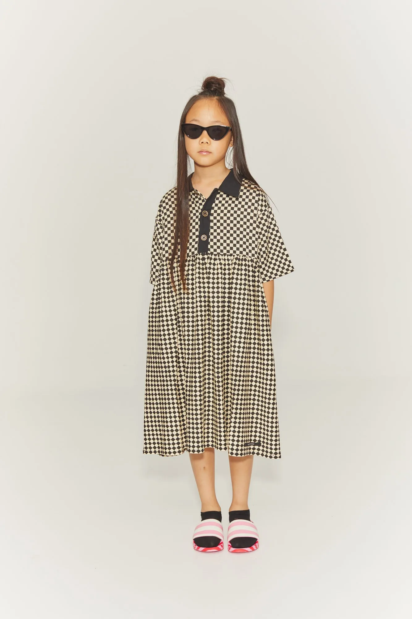 LITTLE CREATIVE FACTORY CHESS PRINT BUTTON DOWN DRESS
