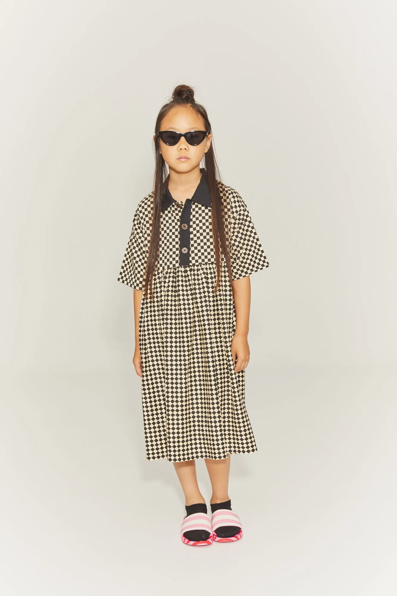 LITTLE CREATIVE FACTORY CHESS PRINT BUTTON DOWN DRESS