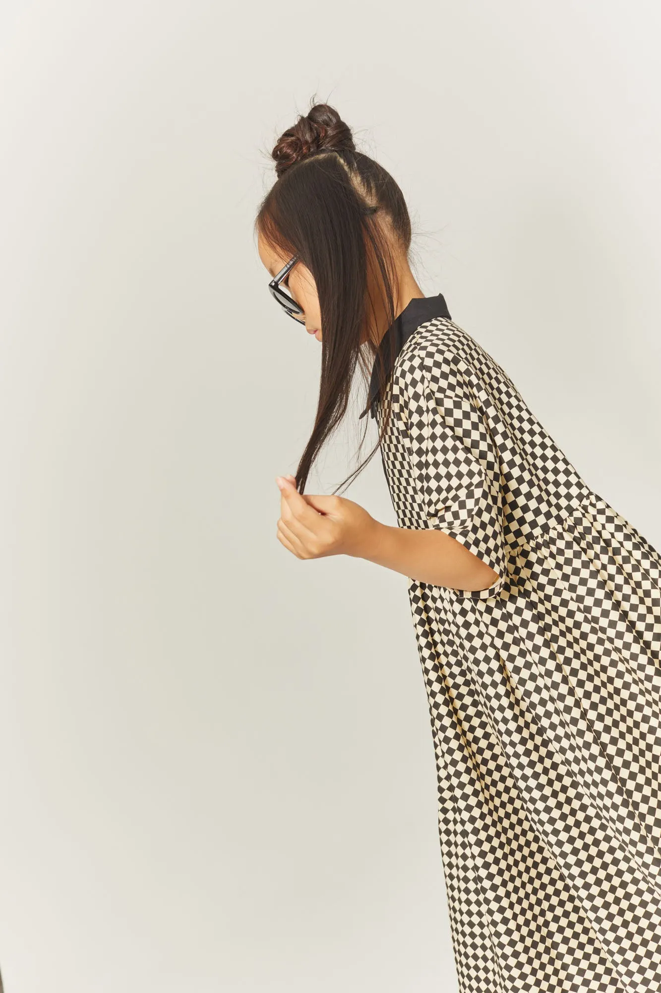 LITTLE CREATIVE FACTORY CHESS PRINT BUTTON DOWN DRESS