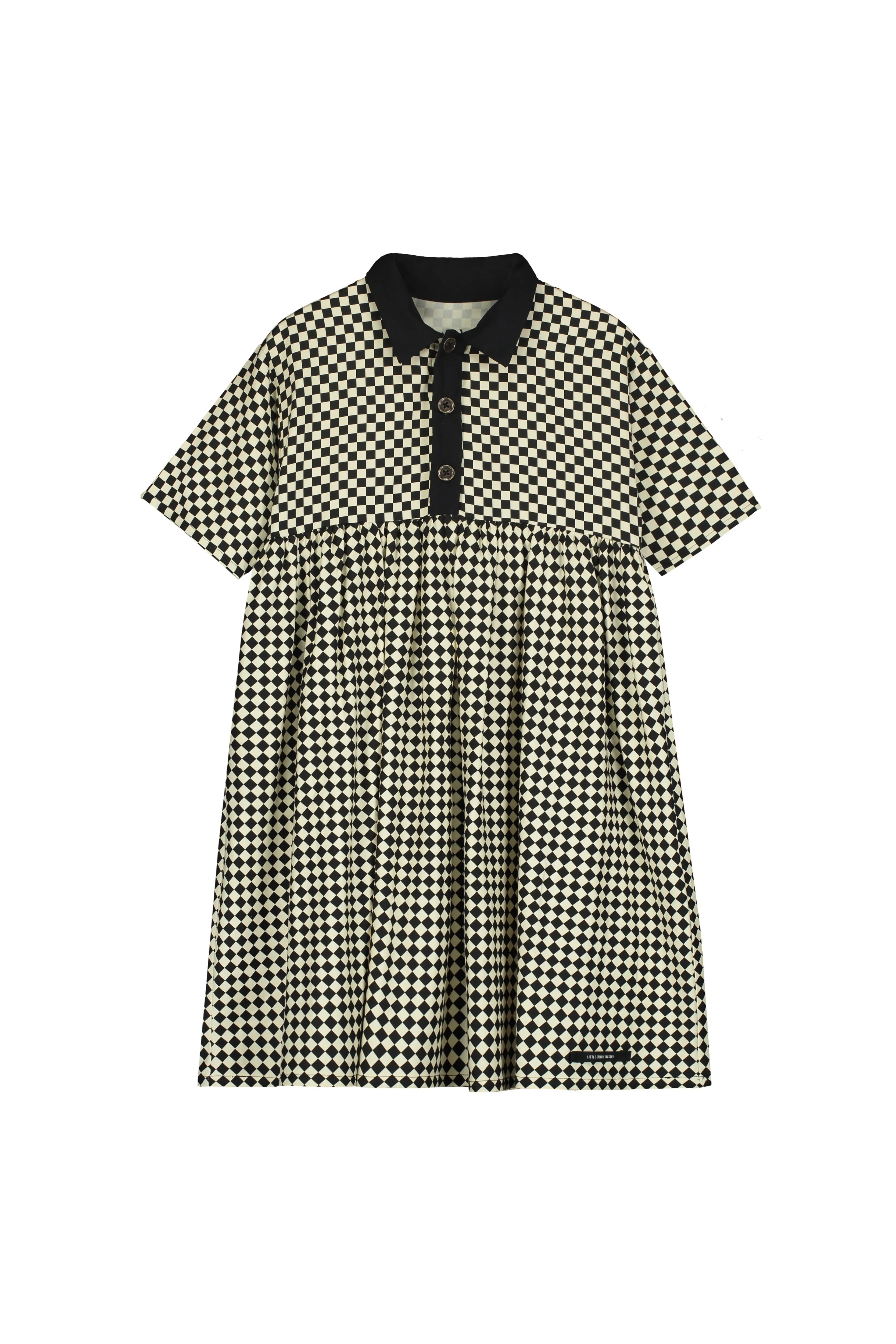 LITTLE CREATIVE FACTORY CHESS PRINT BUTTON DOWN DRESS