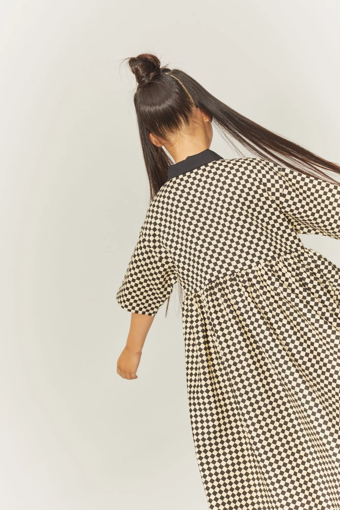 LITTLE CREATIVE FACTORY CHESS PRINT BUTTON DOWN DRESS